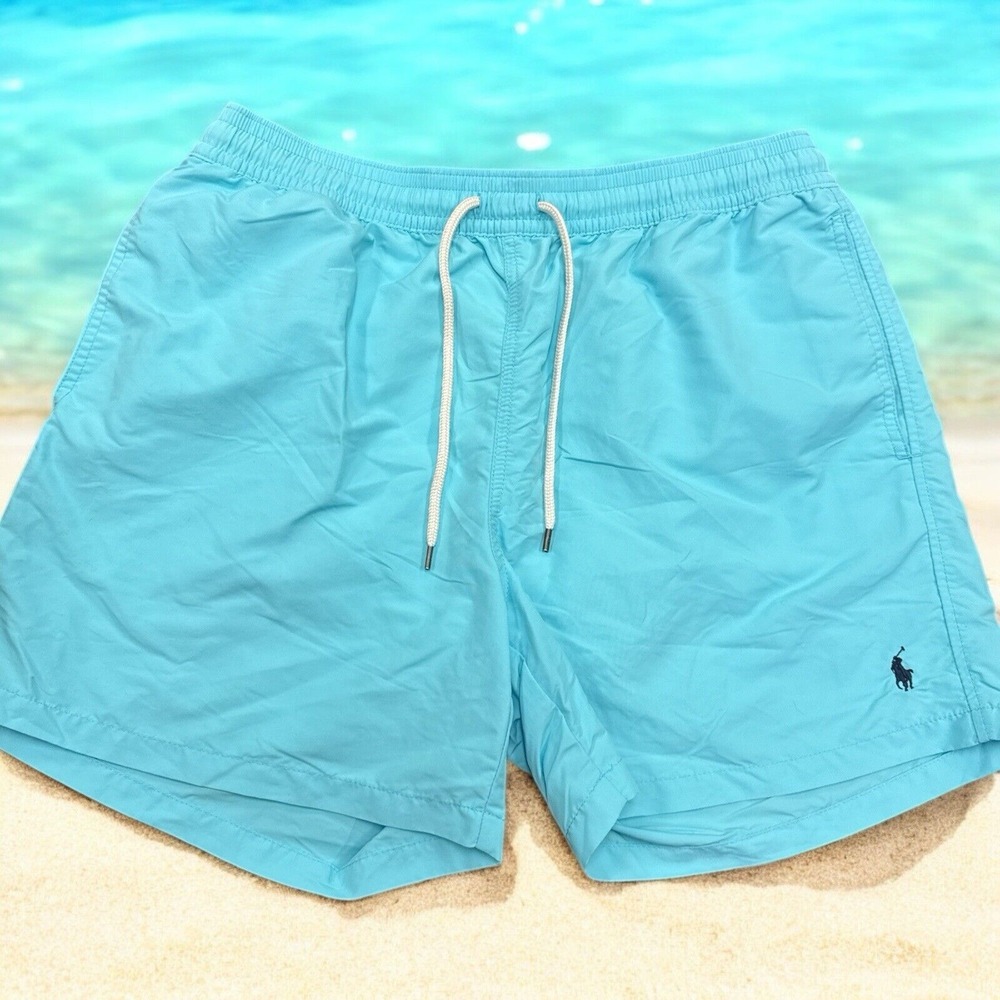 🔥Polo Ralph 🔥Lauren Xl-T Aqua Blue Mens Drawstring Swimtrunks Short Big Tall